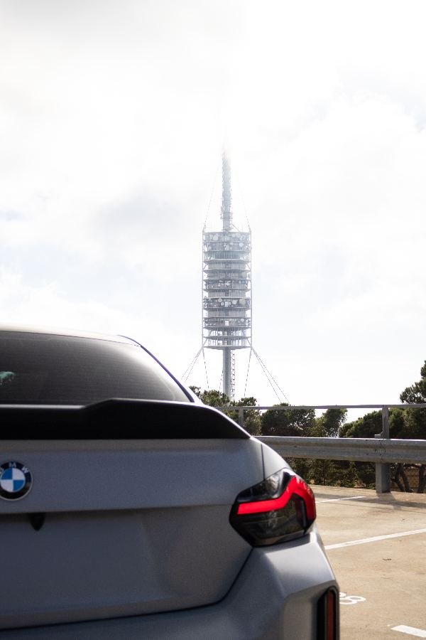 BMW M2 rear deck with Collserola tower in the distance